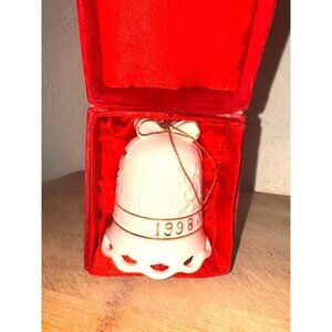 Lenox 1998 Ivory Porcelain Bell Ornament With Gold Accents In Red Velvet Box